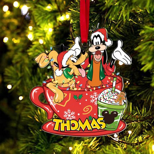 Discover Custom Name Goofy and Pluto Tea Cup Christmas Ornament, Personalized Disney Ornament, Ornament Gift For Kids, Disney Fan Gift