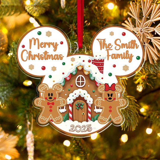 Discover Personalized Disney Gingerbread House Christmas Ornament, Mickey Minnie Couples New Home Family Christmas Tree Decor, Xmas Disney Gifts
