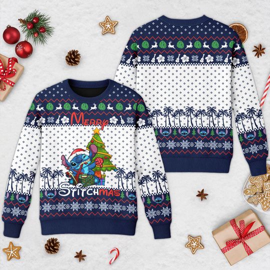 Discover Merry Stitchmas Quotes 3D All Over Printed T-shirt, Cartoon Movie Ugly Christmas Sweater, Xmas Sweatshirt, Christmas Gift For Men Women Kid