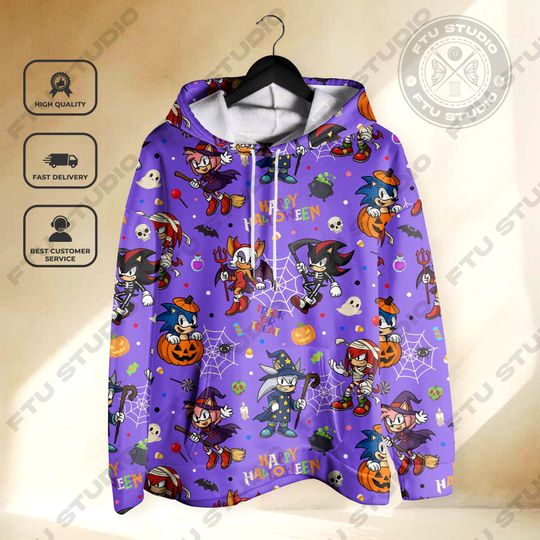 Sonic Halloween Hoodie Sweatshirt - Cozy Throw for Bed, Sofa, Travel - Featuring Beloved Hedgehog Characters - Gamer Decor Gift