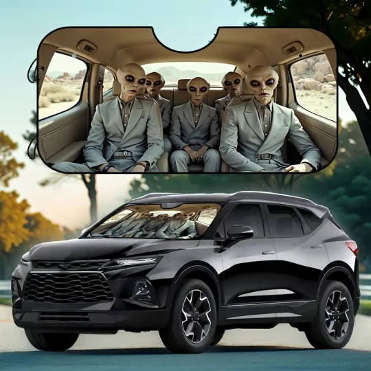 Discover Alien Car Sunshade - Foldable UV Ray Blocker, Perfect Gift for Animal Lovers
