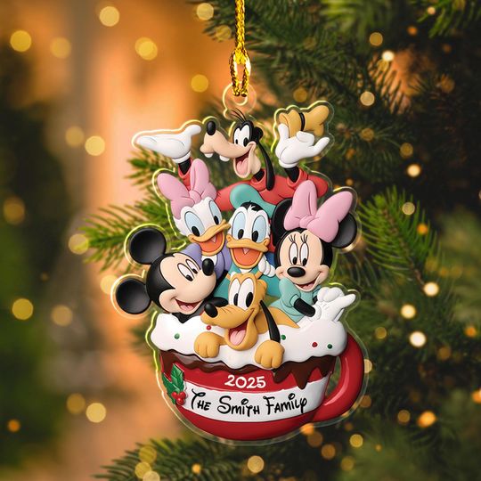 Discover Personalized Mickey And Friends Christmas Ornament, Custom Disney Family Trip Keepsake, Mickey Ears Castle Acrylic, 2025 Holiday Tree Decor