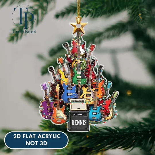 Discover Guitar Acrylic Ornament, Personalized Electric Guitar Christmas Ornament