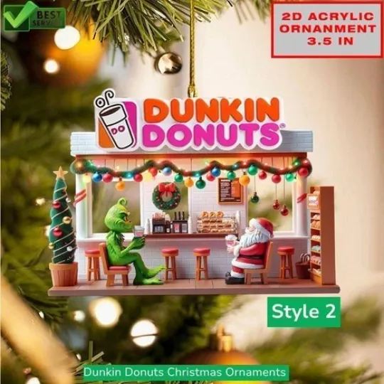 Discover NEW 2025 Dunkin Donuts Acrylic Christmas Ornament 3.5 in
