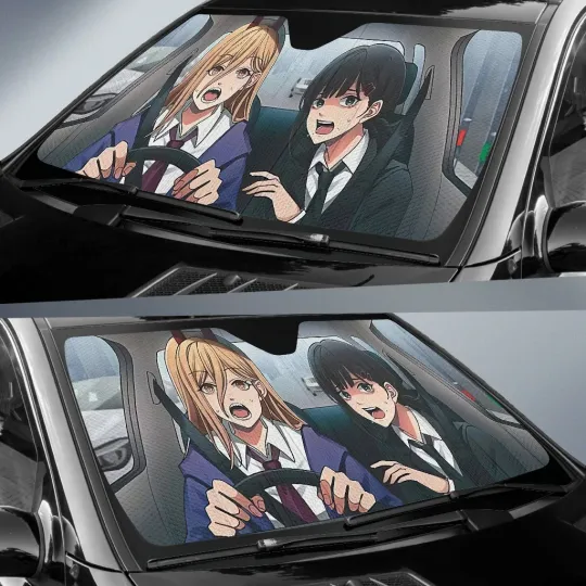 Discover Chainsaw Power & Kobenee Car Sunshade – Anime UV Sun Protector for Cars