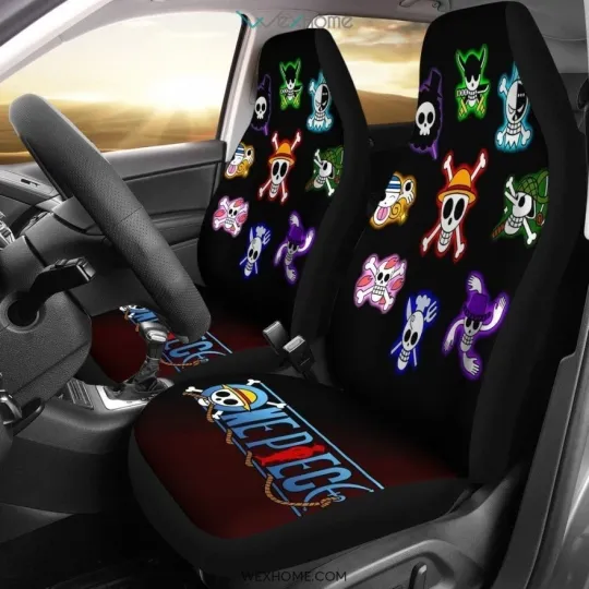 Discover Skull Anime Car Seat Covers Dark Cartoon Auto Gift for Manga Fans