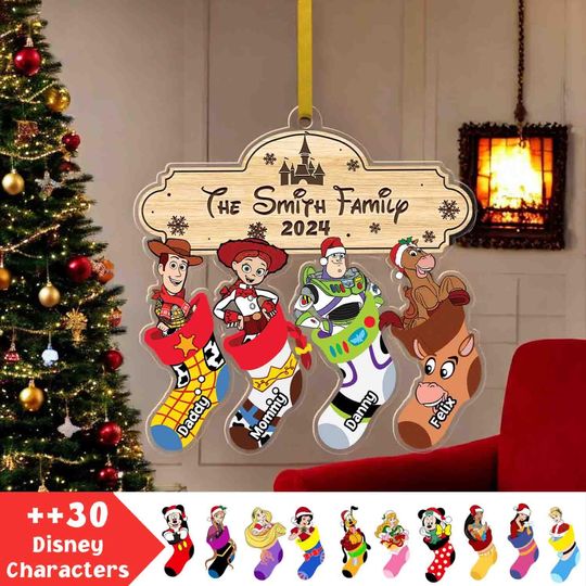 Discover Personalized Disney characters Family Stocking Ornament, Style Stocking Disney Ornament, Princess Disney Ornament Christmas, Decor Xmas 2025