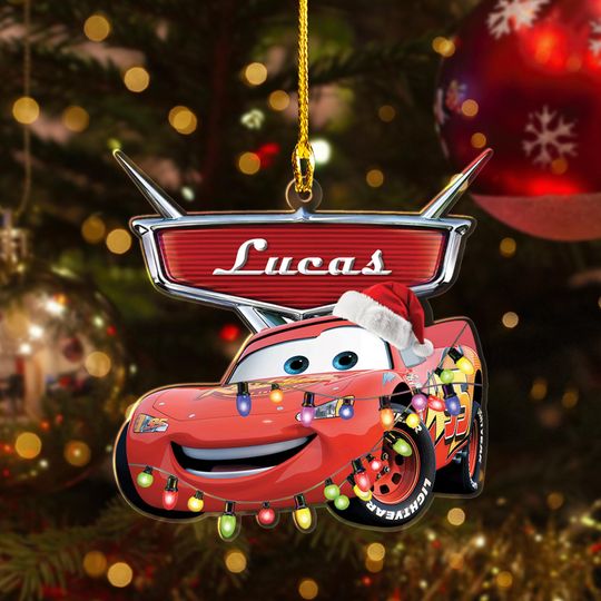 Discover Personalized Cars Christmas Ornament, Racing Cars 2025 Christmas Tree Decor, Disney Lightning McQueen Decor Gift, Xmas Ceramic Ornament