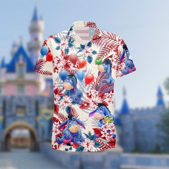 Discover Eeyore Donkey 4th July Independence Day Hawaiian Shirt, Eeyore Donkey Summer Vacation Shirt, Eeyore Donkey Button Up Hawaiian Shirt