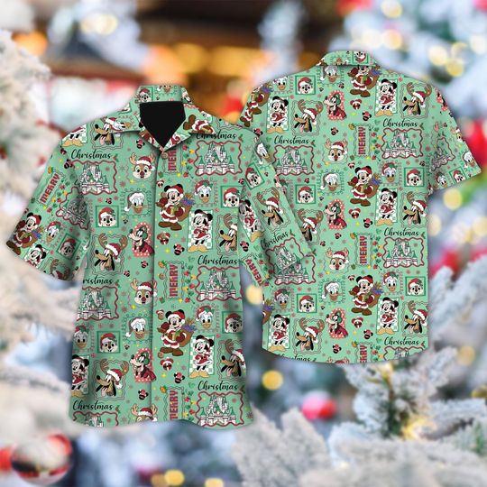 Discover Retro Disney Santa Mickey And Friends Hawaiian Shirt, Mickey's Very Merry Christmas Party 2025 Button Up, Disneyland Family Matching Shirt