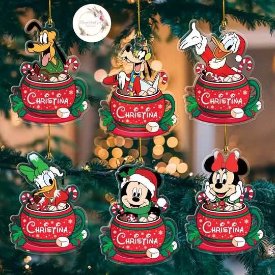 Discover Personalized Mickey and Friends Tea Cup Disney Christmas Ornament, Disney Family Christmas Tree Hanging Ornament, Christmas Gifts Decoration