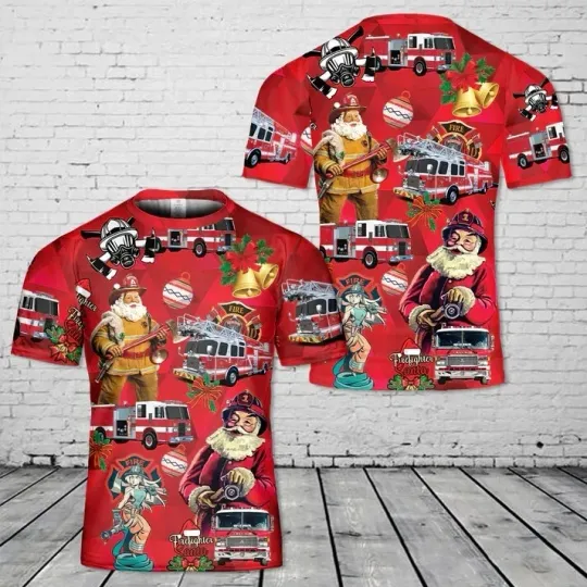 Discover Firefighter Fire Truck Christmas T-Shirt 3D
