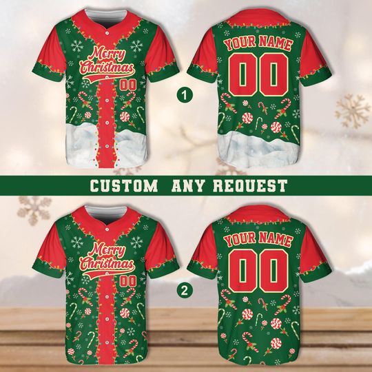 Discover Personalized Christmas Baseball Jersey, Custom Name Number Holiday Jersey, Festive Xmas Gift For Kids Youth Adults, Christmas Team Uniform