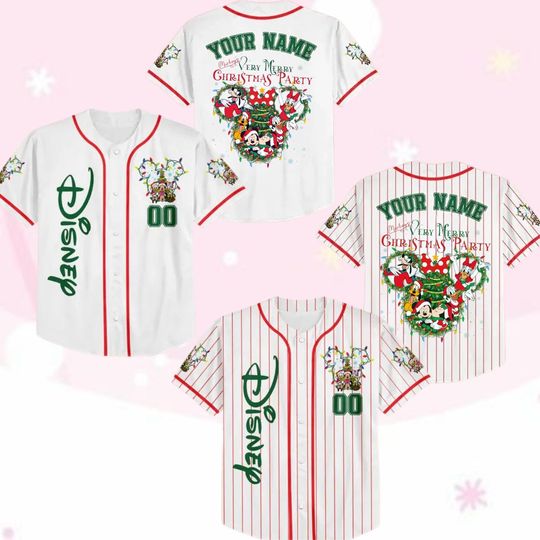 Discover Personalized All Characters Santa Disney Christmas Baseball Jersey, Mickey's Very Merry Christmas Party 2025, Mickey and Friends Kids Adult