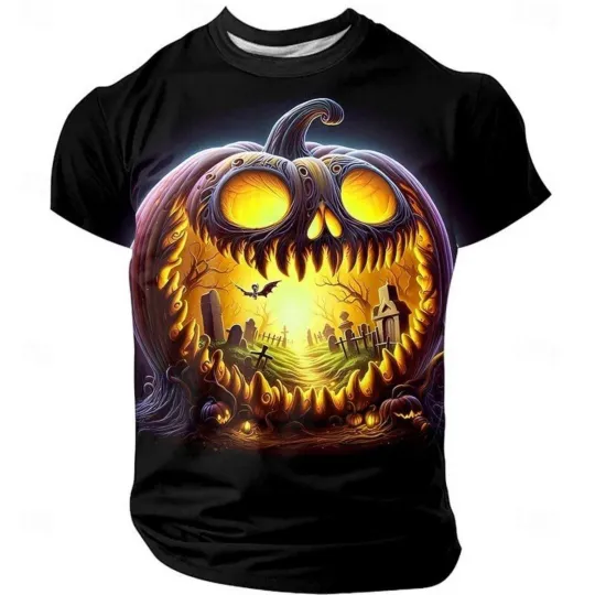Discover 3D Halloween Pumpkin Skull T-Shirt Spooky Graphic Tee2