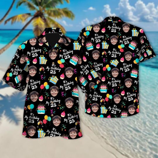 Discover Personalized Photo and Age  Birthday Hawaiian Shirt, Birthday Button Up Gift For Girlfriend, Husband, Family Custom Photo Hawaii Shirt