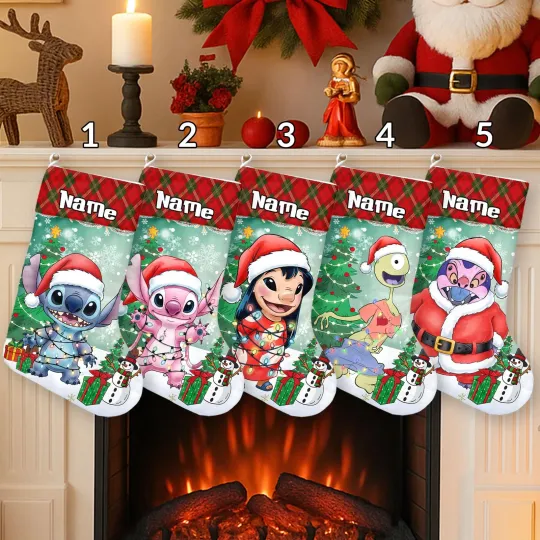 Discover Personalized Lilo & Stitch Cartoon Characters Group Merry Christmas Stocking