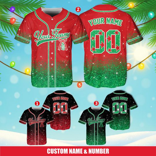 Discover Custom Christmas Baseball Jersey Adult Kid Youth, Personalized Name Number Holiday Jersey, Xmas Gift Team Uniform Ugly Sweater Style Shirt