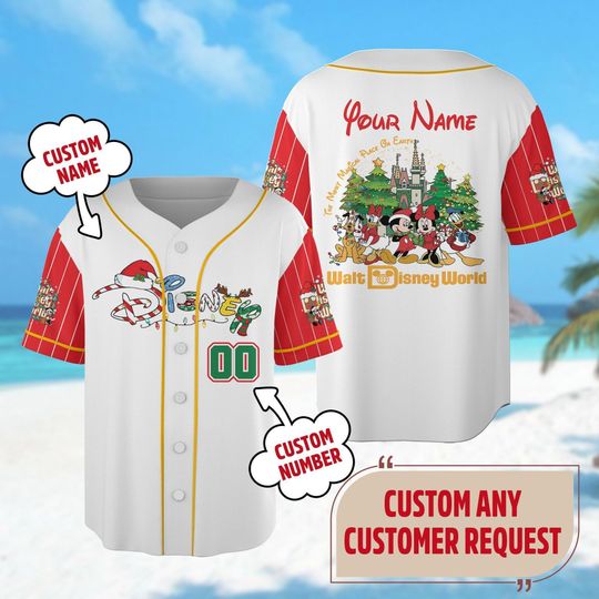 Discover Custom Mickey Mouse Christmas Baseball Jersey, Minnie Mouse Christmas Party Jersey Team, Goofy Pluto Donald Duck Shirt, Magic Kingdom Tee