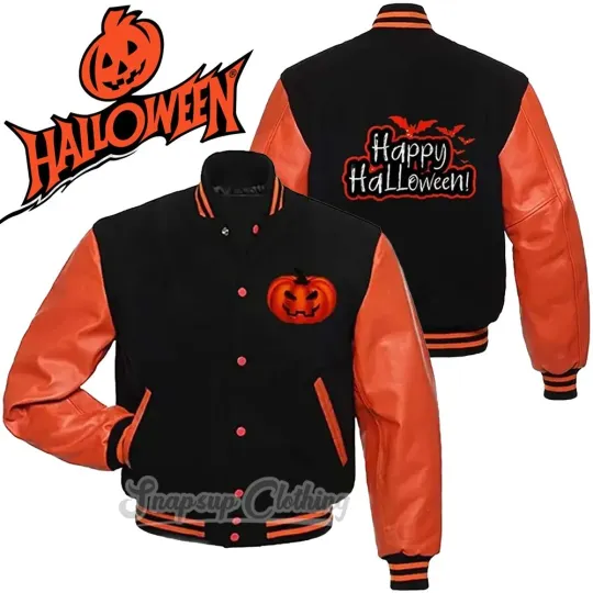 Discover Halloween Unisex Varsity Jacket Wool Leather Bomber Gothic Streetwear Skull Coat
