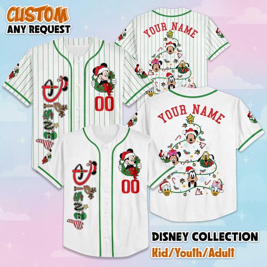 Discover Personalized Disney Merry Christmas Baseball Jersey, Mickey and Friends Jersey, Disney Family Matching Outfit, Christmas Gift for Disney