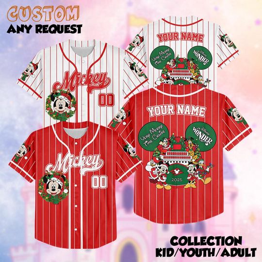 Discover Custom Mickey Disney Christmas Cruise 2026 Baseball Jersey, Very Merrytime Cruise Mickey and Co Family Christmas Kid Youth Adult Jerseys