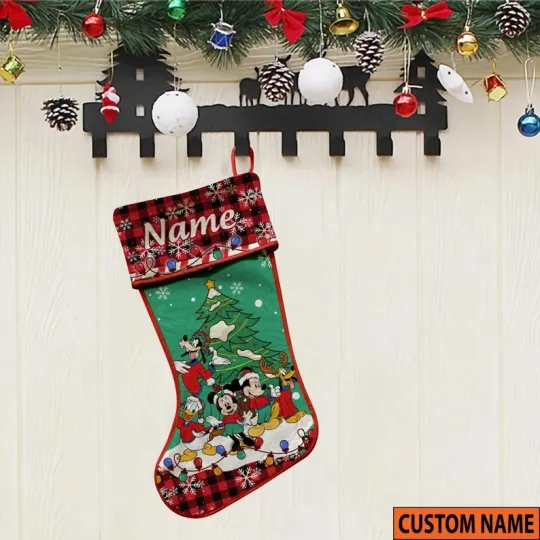 Discover Personalized Mickey And Friends Xmas Vibes Pine Tree Christmas Stocking