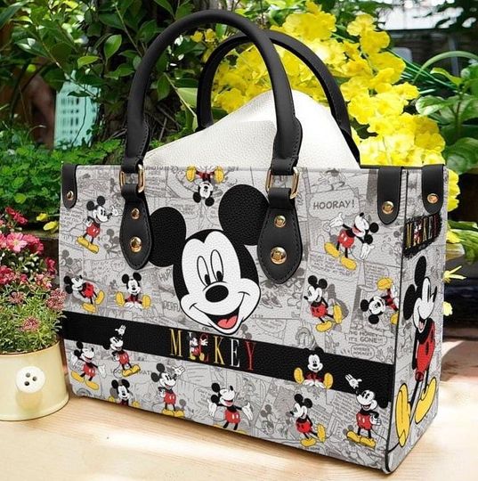 Discover Custom Mickey Mouse Disney Cartoon Women Leather Bag, Mickey Leather Handbag, Mickey Women Wallet, Mickey Women Purses, Custom Leather Bag
