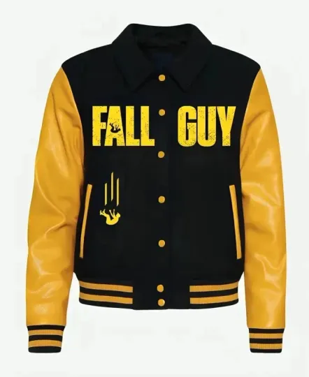 Discover The Fall Guy Yellow Wool Black Leather Sleeves Varsity Jacket, Bomber Letterman