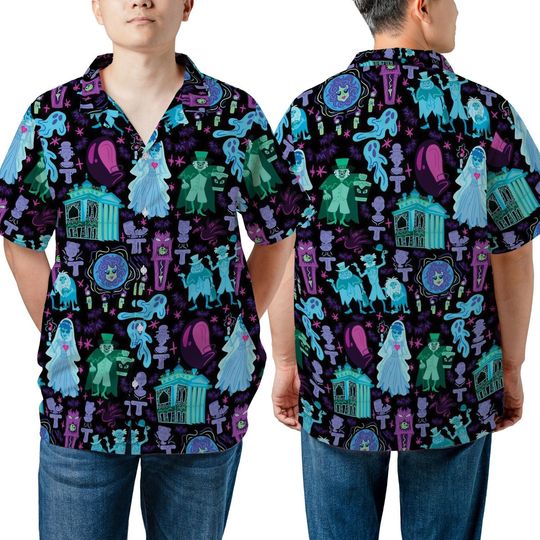 Discover Retro Haunt Mansion Shirt, Haunted Mansion Hawaiian Shirt, Hitchhiking Ghosts Halloween Shirt