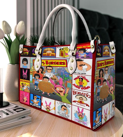 Discover Bob's Burgers Personalized Leather Handbag, Bob's Burgers Woman Shoulder Bag, Christmas Vintage Crossbody Bag, Top Handle Bag