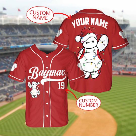 Discover Cute Santa Baymax Christmas Lights Jersey shirt, Baymax Christmas Party Jersey baseball shirt, Disney Magic Kingdom Family Trip Gift