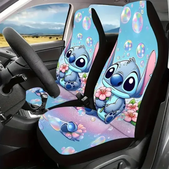 Discover Cute Stitch Holding Flowers Stitch Bubbles Lilo And Stitch Car Seat Covers