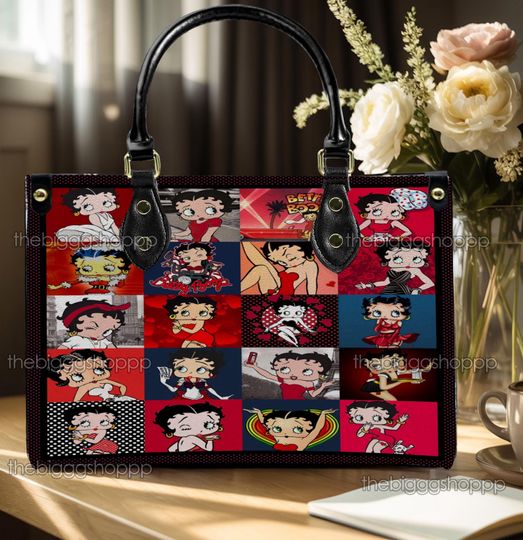 Discover Betty Boop Personalized Leather Handbag, Betty Boop Woman Shoulder Bag, Christmas Vintage Crossbody Bag, Top Handle Bag