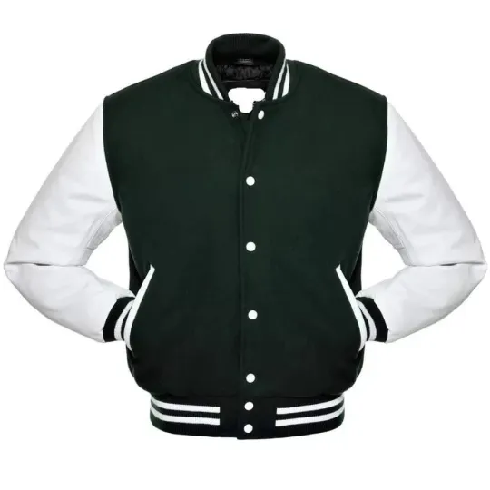 Discover Mens Classic Wool Varsity Letterman Jacket with Leather Sleeves