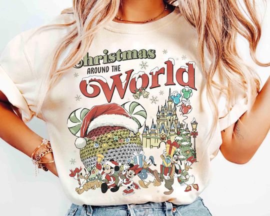 Discover Disney Epcot Christmas Tour 2025 Shirt, WDW Mickey's Very Merry Christmas Party Tee, Snacking Drinking Around The World Epcot Family Gifts