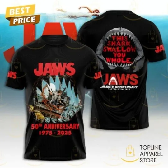 Jaws 50th Anniversary 1975-2025 This Shark Swallow You Whole 3D T-Shirt