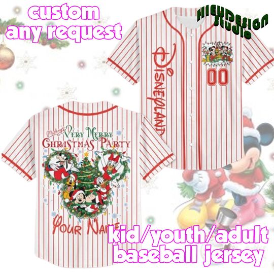 Discover Custom Mickey Merry Christmas Baseball Jersey  Cartoon Mouse Friends Holiday Outfit for Kids & Adults, Family Xmas Jersey