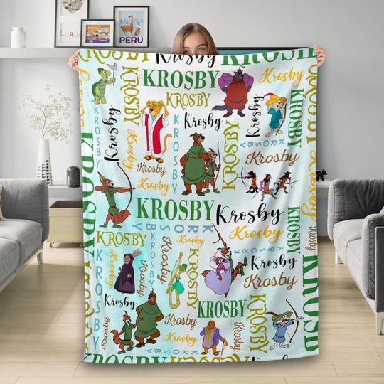 Personalized Watercolor Robin Hood Blanket, Lady Marian Little John Friar Tuck Robin Hood Blanket
