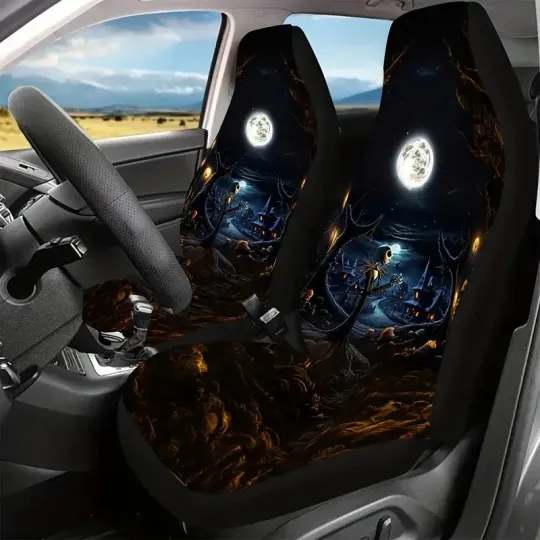 Discover Jack Skellington Haunted Town Car Seat Cover, Nightmare Before Christmas Halloween