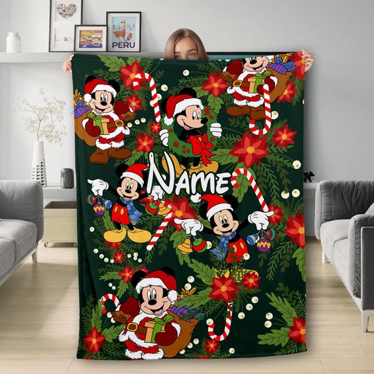 Discover Disney Mickey Mouse Santa Hat Blanket, Mickey Holiday Christmas Blanket, Disney Christmas Fleece Blanket, Mickey Quilt, Birthday Boy Gift