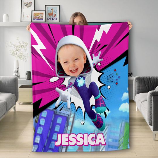 Custom Photo & Name Spidey and His Amazing Friends Superhero Blanket, Gwen Blanket