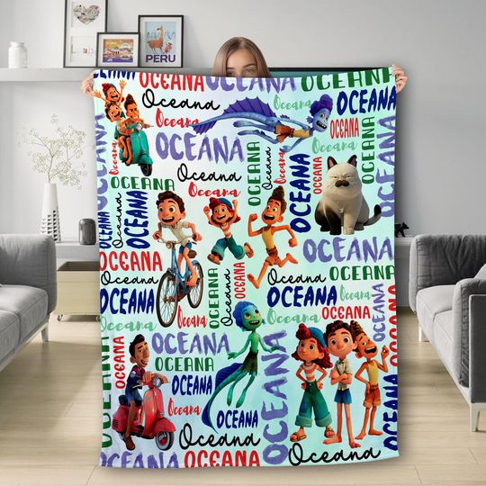 Discover Personalized Watercolor Luca Blanket, Custom Name Alberto Scorfano Luca Paguro Blanket
