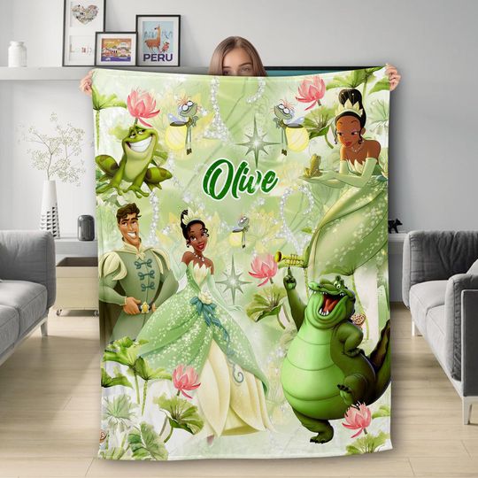 Discover Personalized Watercolor Princess and Frog Fleece Blanket, Baby Blanket, Princess Birthday Girl Gift, Custom Name Blanket For Kid
