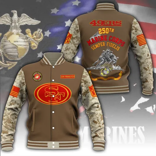 Discover 49ers x US Marine Corps 250th Anniversary Varsity Baseball Jacket