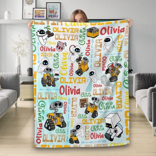 Discover Personalized Watercolor WALL-E Blanket, WALL-E EVE Couple Valentine Blanket