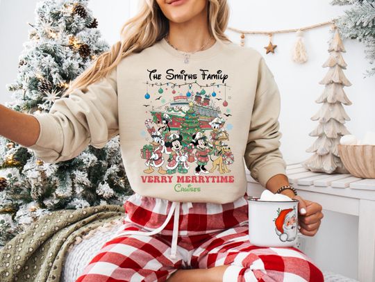 Discover Personalized Disney Christmas Cruise 2025 Sweatshirt, Very Merrytime Cruise Family Sweater, Mickey and Friends Christmas Cruise Trip Hoodie