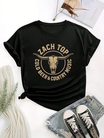 Discover Zach Top Cold Beer & Country Music Shirt, Zach Top Cow Skull Shirt, Zach Top 90s Vintage Shirt, Zach Top Fan Gift, Zach Top Tour 2025 Merch