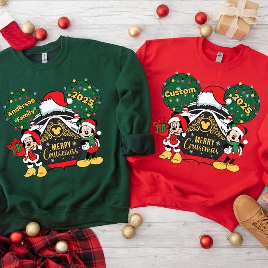Discover Custom Disney Cruise Christmas Sweatshirt, Mickey and Minnie Santa, Merry Christmas, Festive Ship, Xmas Custom Name and Year, Kids Pullover