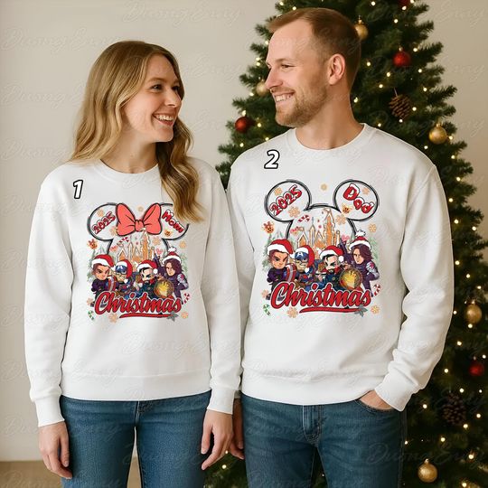 Discover Custom Avengers Christmas Couple Sweatshirt, Marvel Superhero Mom And Dad Shirt, Avengers Santa Shirt, Disney Castle Boy Girl Shirt